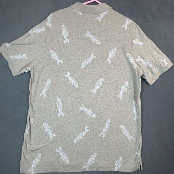 Chaps Polo Shirt Mens Extra Large‎ Beige All Over Fish Print 100% Cotton - Picture 8 of 11